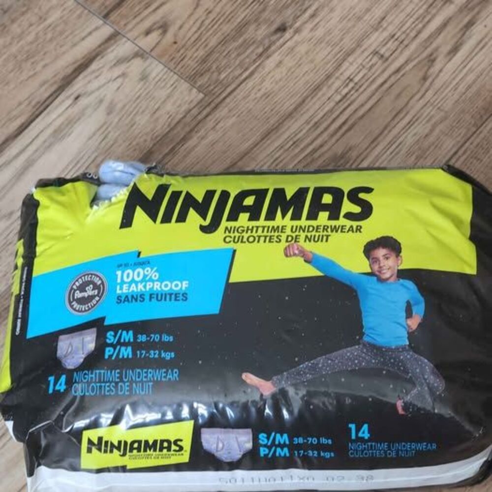 Ninjamas Nighttime Underwear Size S/M 38-70 lb Open Package All 14
